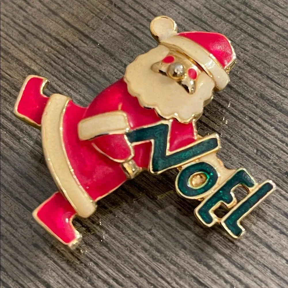 Vintage Jolly Santa - NOEL Enamel Pin By Accessories Associates Inc. Holiday Pin